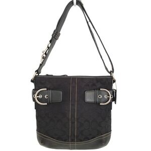 Vintage Coach Black Monogram Canvas Soho Duffle Shoulder Bag Silver Buckles